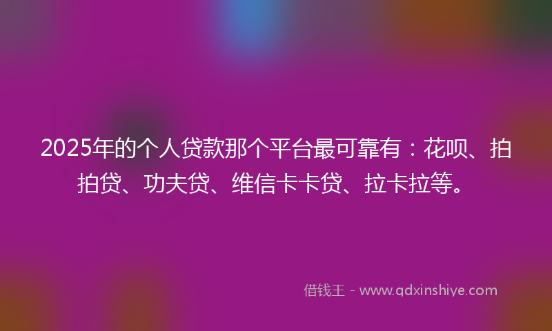 2025年的个人贷款那个平台最可靠有：花呗、拍拍贷、功夫贷、维信卡卡贷、拉卡拉等。