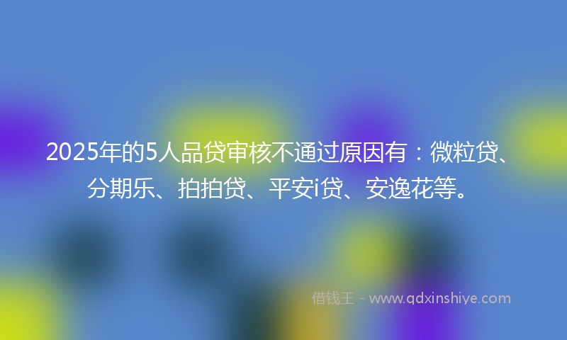 2025年的5人品贷审核不通过原因有：微粒贷、分期乐、拍拍贷、平安i贷、安逸花等。
