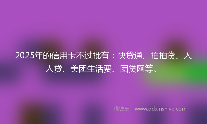2025年的信用卡不过批有：快贷通、拍拍贷、人人贷、美团生活费、团贷网等。