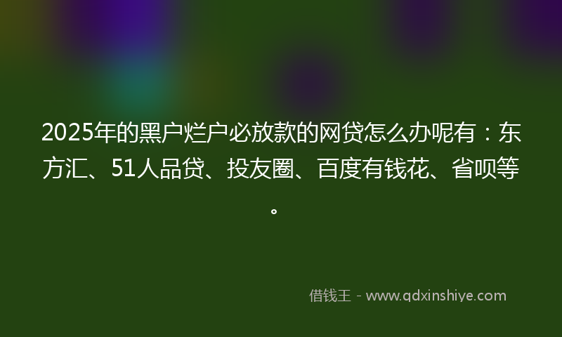 2025年的黑户烂户必放款的网贷怎么办呢有：东方汇、51人品贷、投友圈、百度有钱花、省呗等。