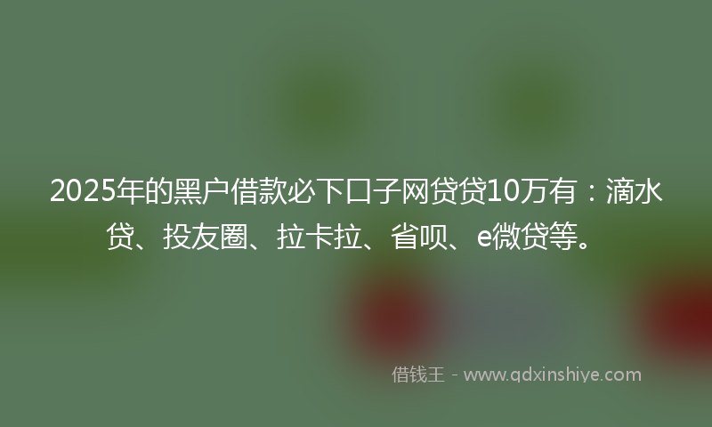 2025年的黑户借款必下口子网贷贷10万有：滴水贷、投友圈、拉卡拉、省呗、e微贷等。