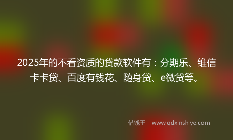 2025年的不看资质的贷款软件有：分期乐、维信卡卡贷、百度有钱花、随身贷、e微贷等。