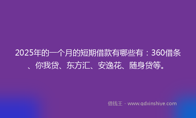 2025年的一个月的短期借款有哪些有：360借条、你我贷、东方汇、安逸花、随身贷等。