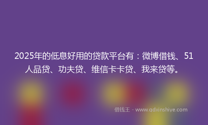 2025年的低息好用的贷款平台有：微博借钱、51人品贷、功夫贷、维信卡卡贷、我来贷等。