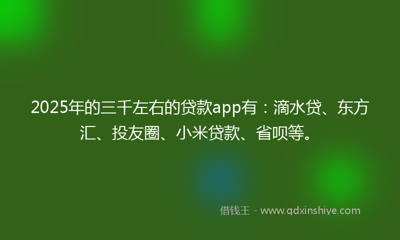 2025年的三千左右的贷款app有：滴水贷、东方汇、投友圈、小米贷款、省呗等。