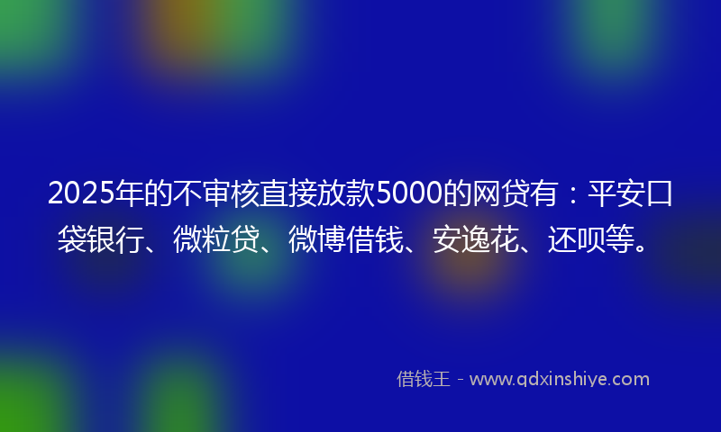 2025年的不审核直接放款5000的网贷有：平安口袋银行、微粒贷、微博借钱、安逸花、还呗等。