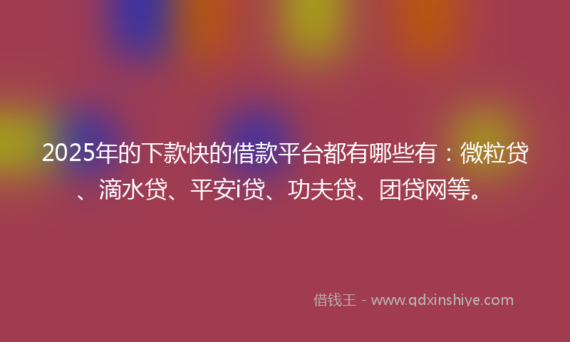 2025年的下款快的借款平台都有哪些有：微粒贷、滴水贷、平安i贷、功夫贷、团贷网等。
