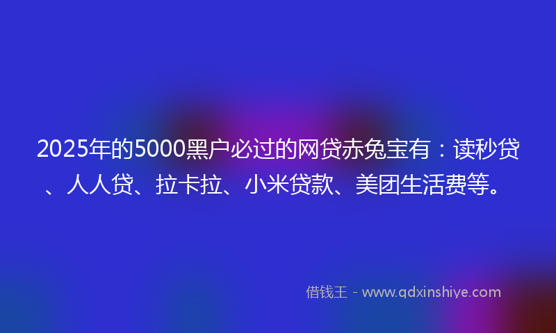 2025年的5000黑户必过的网贷赤兔宝有：读秒贷、人人贷、拉卡拉、小米贷款、美团生活费等。