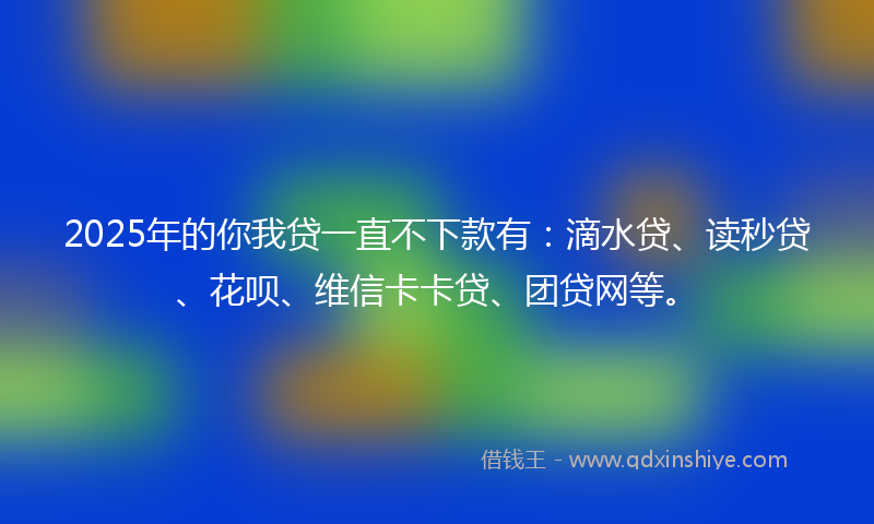 2025年的你我贷一直不下款有：滴水贷、读秒贷、花呗、维信卡卡贷、团贷网等。