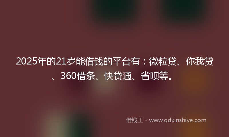 2025年的21岁能借钱的平台有：微粒贷、你我贷、360借条、快贷通、省呗等。