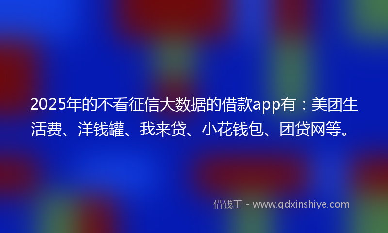 2025年的不看征信大数据的借款app有：美团生活费、洋钱罐、我来贷、小花钱包、团贷网等。
