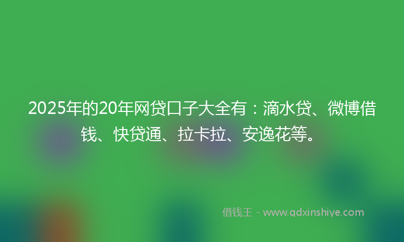 2025年的20年网贷口子大全有：滴水贷、微博借钱、快贷通、拉卡拉、安逸花等。
