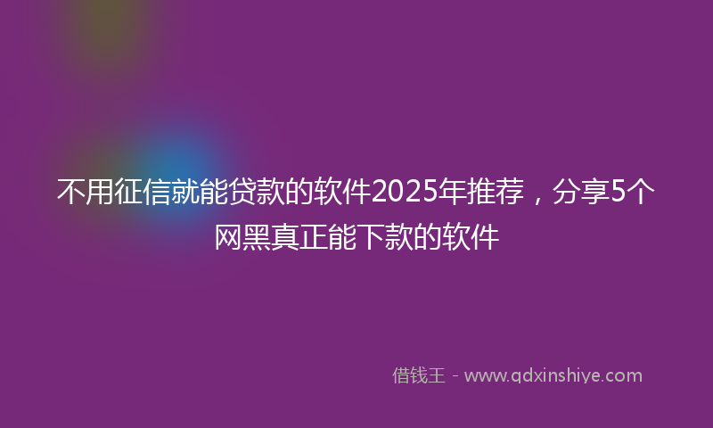 不用征信就能贷款的软件2025年推荐，分享5个网黑真正能下款的软件