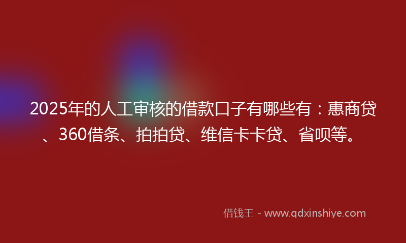 2025年的人工审核的借款口子有哪些有：惠商贷、360借条、拍拍贷、维信卡卡贷、省呗等。
