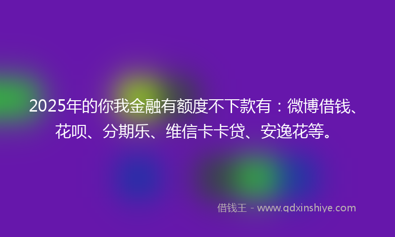 2025年的你我金融有额度不下款有：微博借钱、花呗、分期乐、维信卡卡贷、安逸花等。