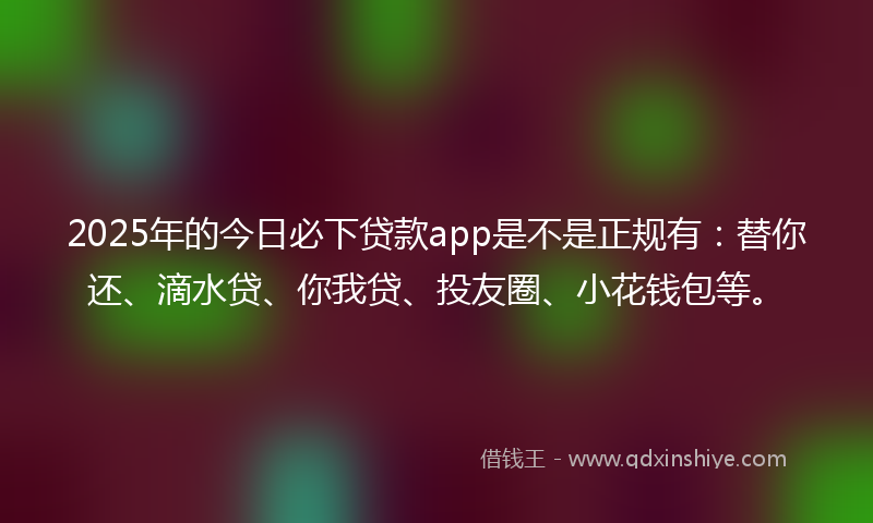 2025年的今日必下贷款app是不是正规有：替你还、滴水贷、你我贷、投友圈、小花钱包等。