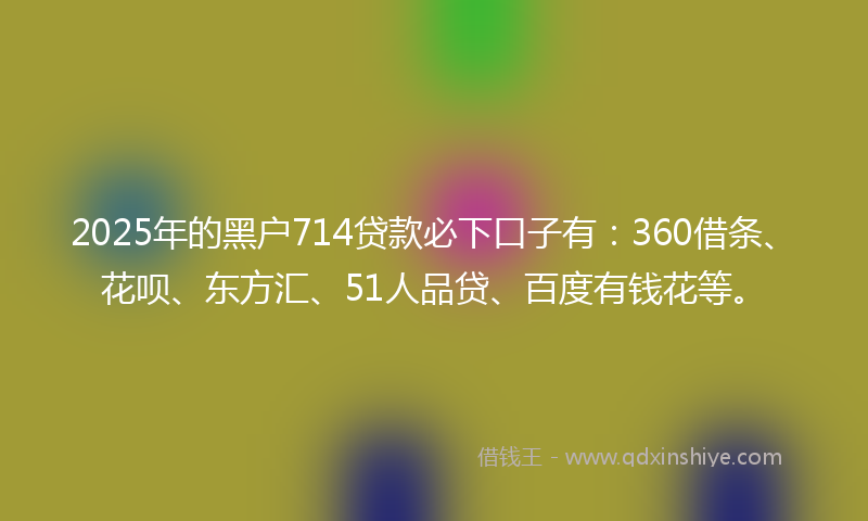 2025年的黑户714贷款必下口子有：360借条、花呗、东方汇、51人品贷、百度有钱花等。