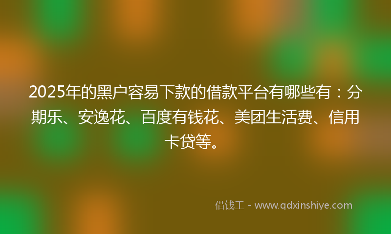 2025年的黑户容易下款的借款平台有哪些有：分期乐、安逸花、百度有钱花、美团生活费、信用卡贷等。