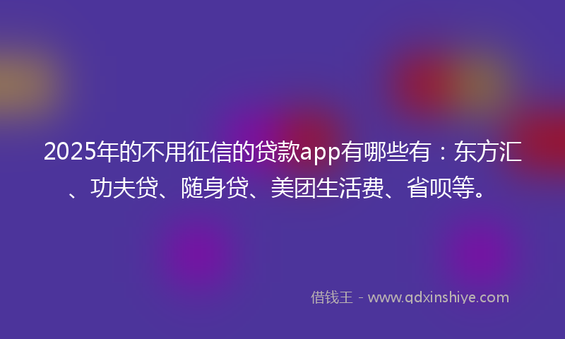 2025年的不用征信的贷款app有哪些有：东方汇、功夫贷、随身贷、美团生活费、省呗等。