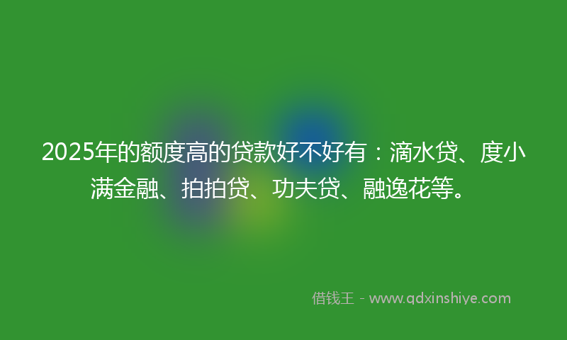 2025年的额度高的贷款好不好有：滴水贷、度小满金融、拍拍贷、功夫贷、融逸花等。