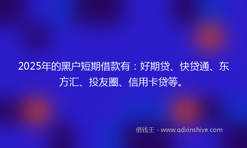 2025年的黑户短期借款有：好期贷、快贷通、东方汇、投友圈、信用卡贷等。
