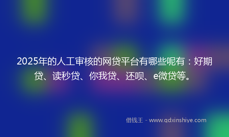 2025年的人工审核的网贷平台有哪些呢有：好期贷、读秒贷、你我贷、还呗、e微贷等。
