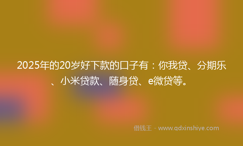 2025年的20岁好下款的口子有：你我贷、分期乐、小米贷款、随身贷、e微贷等。