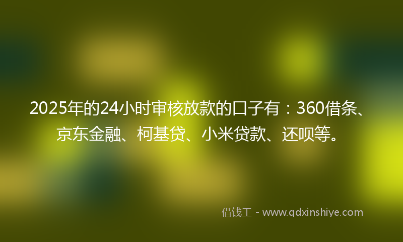 2025年的24小时审核放款的口子有：360借条、京东金融、柯基贷、小米贷款、还呗等。