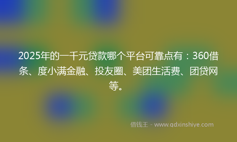 2025年的一千元贷款哪个平台可靠点有：360借条、度小满金融、投友圈、美团生活费、团贷网等。