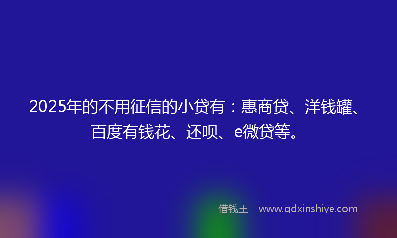 2025年的不用征信的小贷有：惠商贷、洋钱罐、百度有钱花、还呗、e微贷等。
