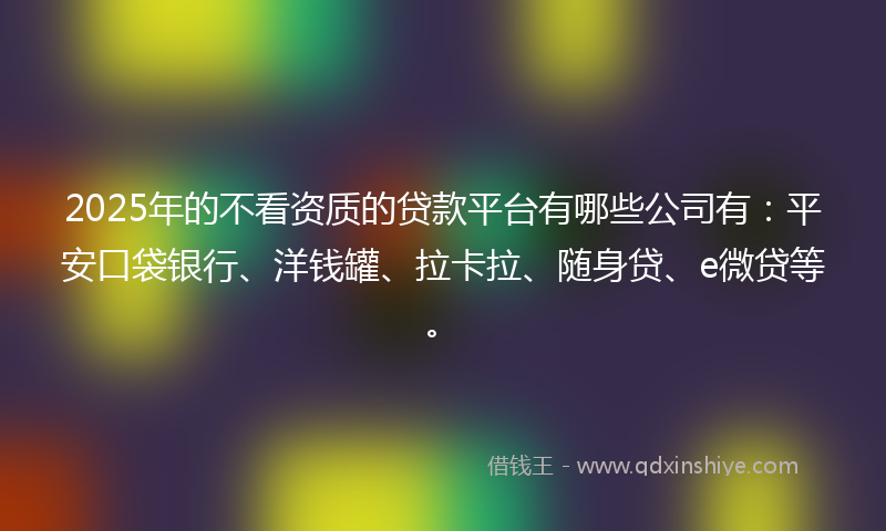 2025年的不看资质的贷款平台有哪些公司有：平安口袋银行、洋钱罐、拉卡拉、随身贷、e微贷等。