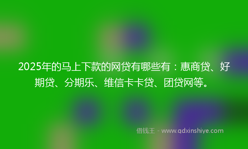 2025年的马上下款的网贷有哪些有：惠商贷、好期贷、分期乐、维信卡卡贷、团贷网等。