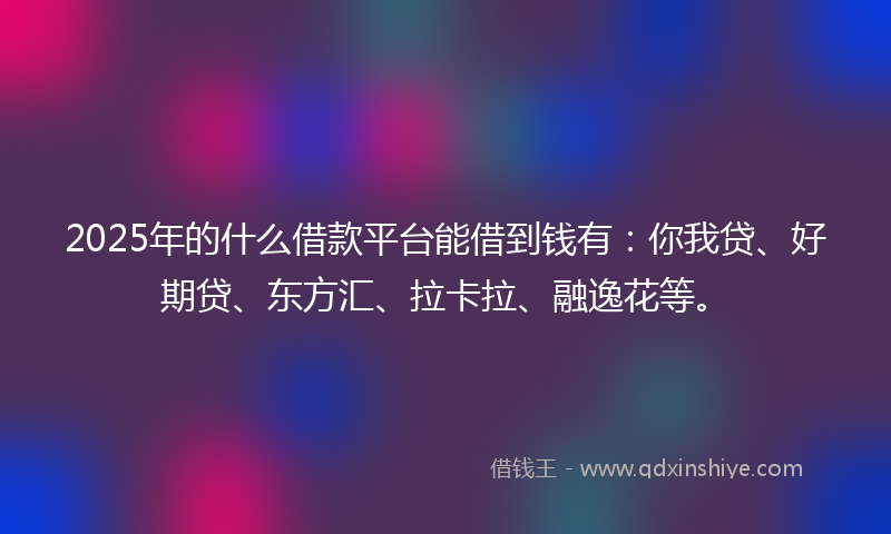 2025年的什么借款平台能借到钱有：你我贷、好期贷、东方汇、拉卡拉、融逸花等。