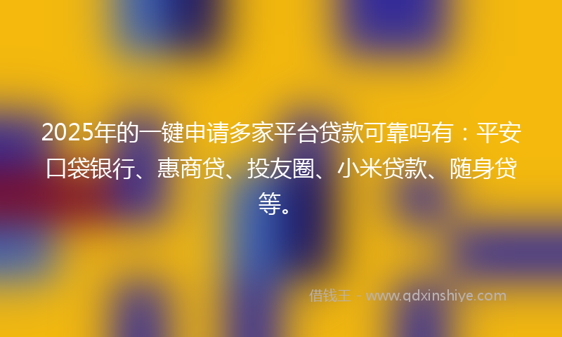 2025年的一键申请多家平台贷款可靠吗有：平安口袋银行、惠商贷、投友圈、小米贷款、随身贷等。