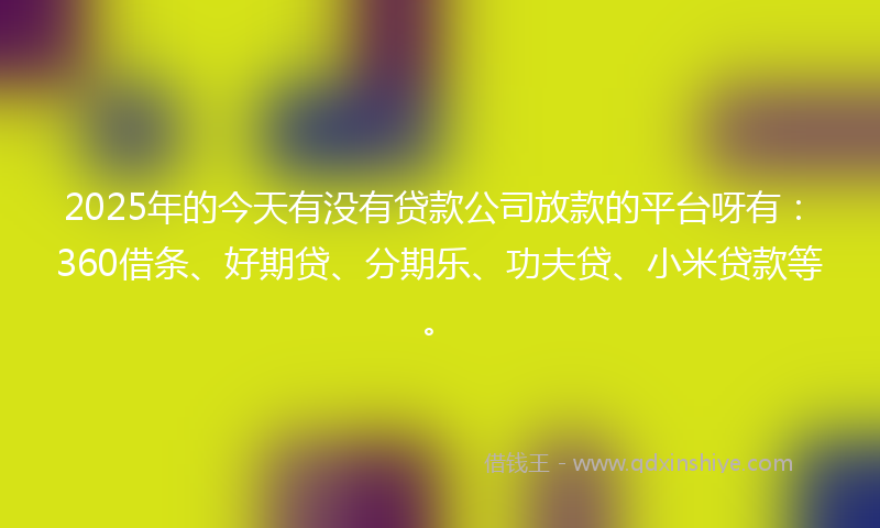 2025年的今天有没有贷款公司放款的平台呀有：360借条、好期贷、分期乐、功夫贷、小米贷款等。