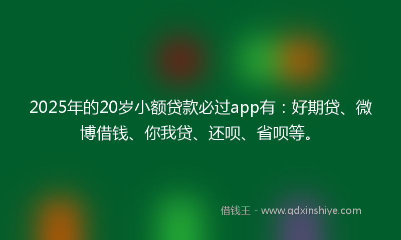 2025年的20岁小额贷款必过app有：好期贷、微博借钱、你我贷、还呗、省呗等。