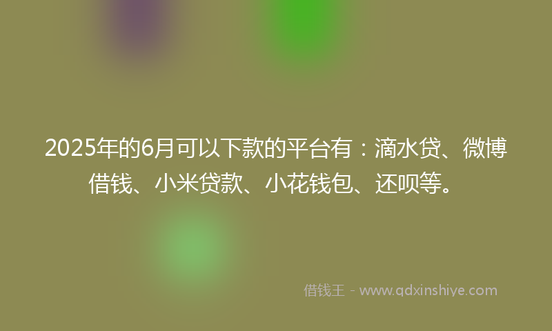 2025年的6月可以下款的平台有：滴水贷、微博借钱、小米贷款、小花钱包、还呗等。