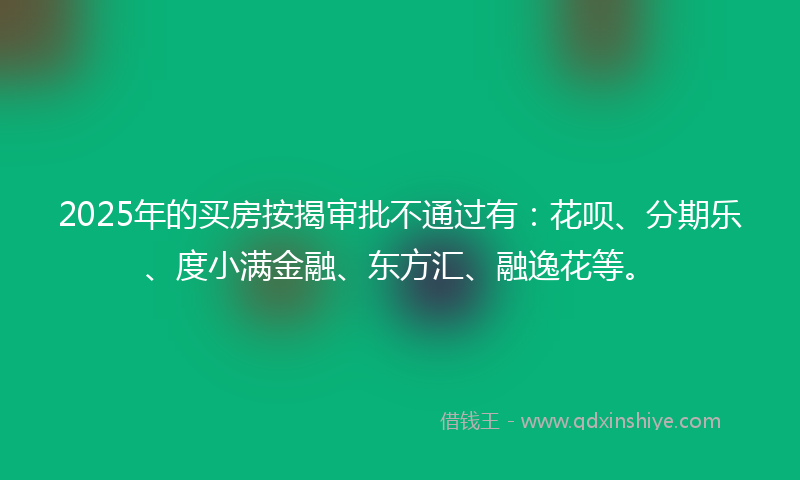 2025年的买房按揭审批不通过有：花呗、分期乐、度小满金融、东方汇、融逸花等。