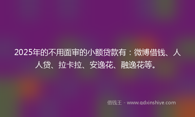 2025年的不用面审的小额贷款有：微博借钱、人人贷、拉卡拉、安逸花、融逸花等。