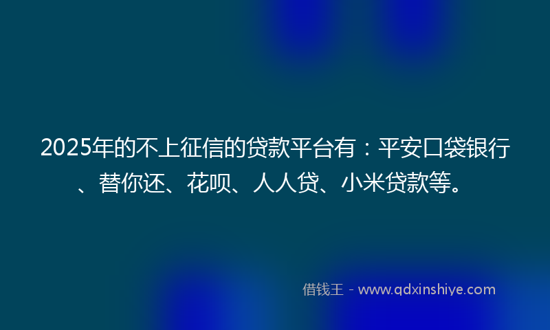 2025年的不上征信的贷款平台有：平安口袋银行、替你还、花呗、人人贷、小米贷款等。