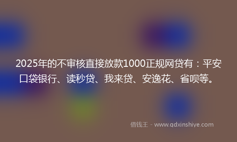 2025年的不审核直接放款1000正规网贷有：平安口袋银行、读秒贷、我来贷、安逸花、省呗等。