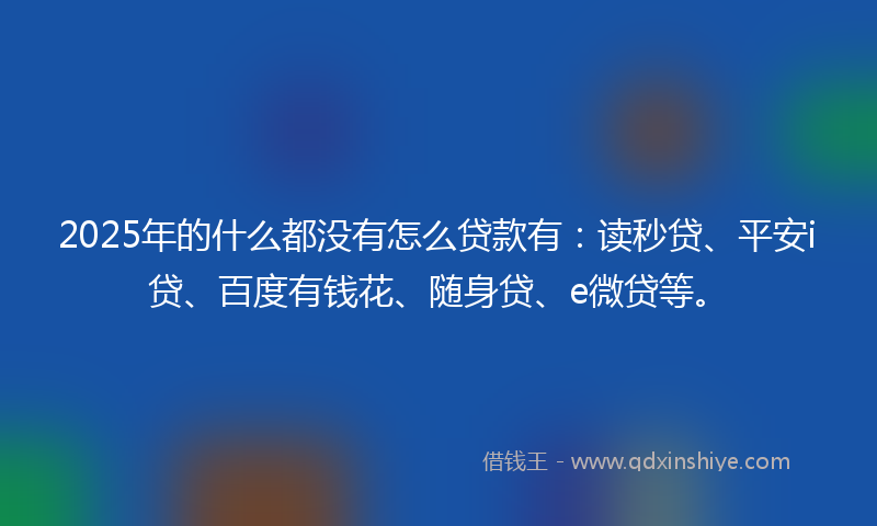 2025年的什么都没有怎么贷款有：读秒贷、平安i贷、百度有钱花、随身贷、e微贷等。