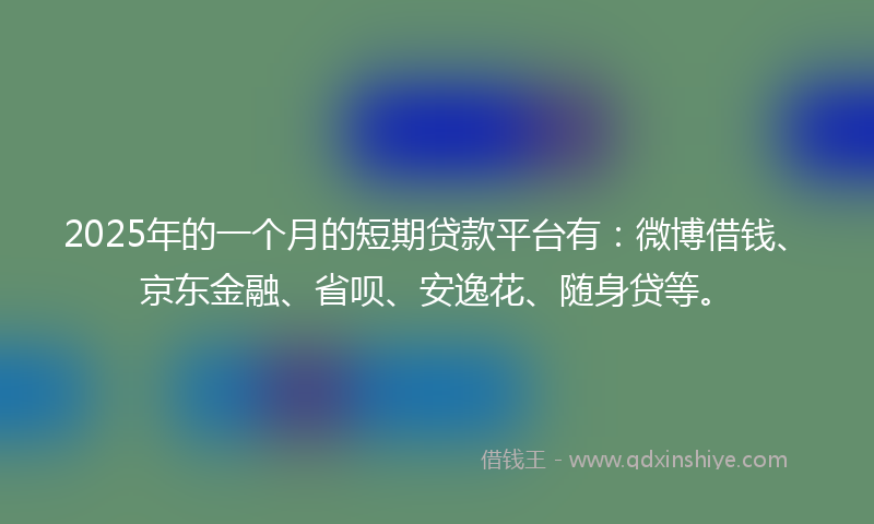 2025年的一个月的短期贷款平台有：微博借钱、京东金融、省呗、安逸花、随身贷等。