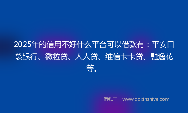 2025年的信用不好什么平台可以借款有：平安口袋银行、微粒贷、人人贷、维信卡卡贷、融逸花等。