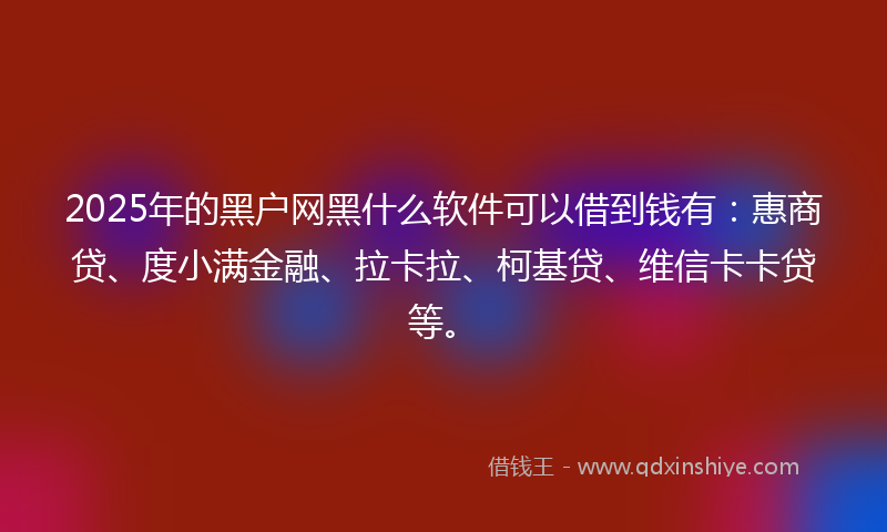 2025年的黑户网黑什么软件可以借到钱有：惠商贷、度小满金融、拉卡拉、柯基贷、维信卡卡贷等。