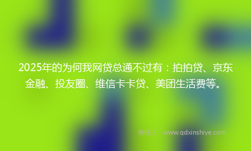 2025年的为何我网贷总通不过有：拍拍贷、京东金融、投友圈、维信卡卡贷、美团生活费等。