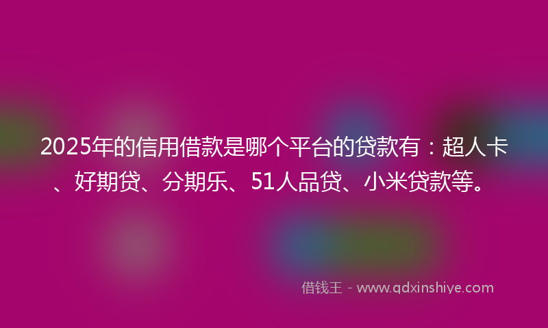 2025年的信用借款是哪个平台的贷款有：超人卡、好期贷、分期乐、51人品贷、小米贷款等。
