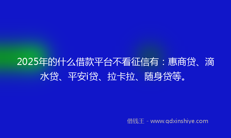 2025年的什么借款平台不看征信有：惠商贷、滴水贷、平安i贷、拉卡拉、随身贷等。