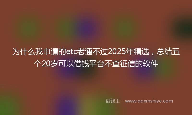 为什么我申请的etc老通不过2025年精选，总结五个20岁可以借钱平台不查征信的软件
