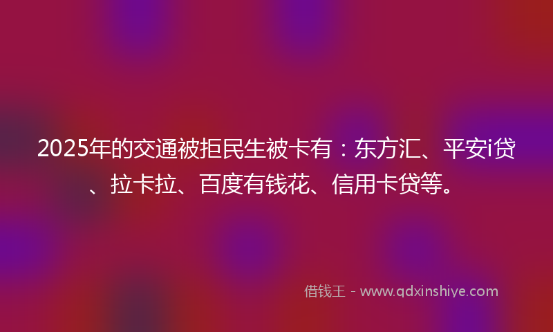 2025年的交通被拒民生被卡有：东方汇、平安i贷、拉卡拉、百度有钱花、信用卡贷等。